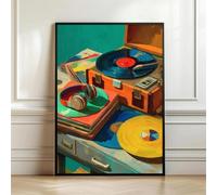Muholin Décoration murale vintage avec casque gramophone,tableau musical,affiche gramophone style Art déco,tourne-disque classique pour la maison 60x90cm sans cadre