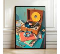 Muholin Décoration murale vintage avec casque gramophone,tableau musical,affiche gramophone style Art déco,tourne-disque classique pour la maison 50x70cm sans cadre