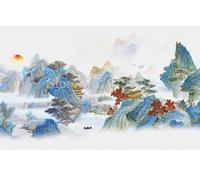 Muholin Papier peint mural personnalisé 3D représentant un paysage de montagne et d'eau - Nouveau papier peint de style chinois pour la décoration de chambre, de bureau ou d'hôtel 300cm(W)×210cm(H)