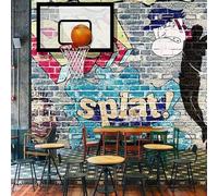 Muholin Papier peint mural personnalisé, art graffiti abstrait, mur de briques, peinture murale de basket-ball, toile de fond décorative pour salon 300cm(W)×210cm(H)