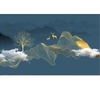 Muholin Papier peint mural personnalisé, motif abstrait de paysage à l'encre de Chine, idéal pour la décoration intérieure d'un bureau ou d'une maison. 200cm(W)×140cm(H)