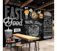Muholin Papier peint mural personnalisé,tableau noir,affiche peinte à la main représentant un hamburger et du poulet frit,un délicieux restaurant de restauration rapide. 300cm(W)×210cm(H)