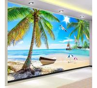 Muholin Papier peint photo 3D personnalisé avec vue sur la mer Méditerranée, pour salon ou chambre, avec voilier, cocotier et plage. Décoration murale paysage. 150cm(W)×105cm(H)