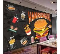 Muholin Papier peint photo 3D personnalisé, style dessin animé, fast-food, graffiti, hamburger, restaurant, café 200cm(W)×140cm(H)