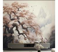 Muholin Papier peint photo mural personnalisé de style chinois, paysage naturel, peinture à l'huile, arbre et montagne peints à la main, décoration murale 3D 400cm(W)×280cm(H)