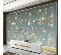 Muholin Papier peint vert à motifs floraux,branches et oiseaux,style rétro européen,pour chambre ou salon. Dimensions personnalisables. Grande fresque murale photo 3D. 400cm(W)×280cm(H)