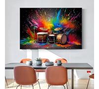 Muholin Peinture sur toile représentant une batterie avec de la fumée colorée,instrument de musique,décoration murale pour bureau et salon 60x90cm sans cadre