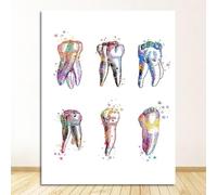 Muholin Tableau sur toile représentant un dentiste,une hygiéniste dentaire,une dent à l'aquarelle,une décoration pour clinique dentaire,une image d'implant dentaire 21x30cm sans cadre