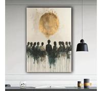 Muholin Toile murale abstraite : soleil doré et silhouettes avec effet goutte à goutte,peinture contemporaine 30x40cm sans cadre