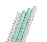 Muimurex Lot de 4 rouleaux de papier cadeau d'anniversaire, papier cadeau avec pois en feuille d'or pour fête prénatale - 2 blanc/vert/rose, 43,2 x 300 cm par rouleau