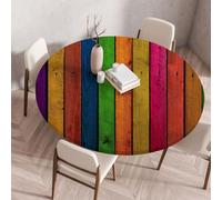 Muiuou Nappe Exterieur Ronde, Grain de Bois Impression Élastique Imperméable Anti-Tache Lavable Rond Nappes pour Accueil Fêtes la Cuisine Jardin Tables Nappes