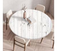 Muiuou Nappe Exterieur Ronde, Grain de Bois Impression Élastique Imperméable Anti-Tache Lavable Rond Nappes pour Accueil Fêtes la Cuisine Jardin Tables Nappes