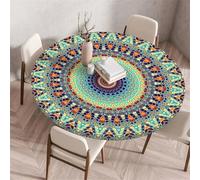 Muiuou Nappe Exterieur Ronde, Imprimé Mandala Élastique Imperméable Anti-Tache Lavable Rond Nappes pour Accueil Fêtes la Cuisine Camping Jardin Tables Nappes (90 x 90 cm (Ronde),Style 7)