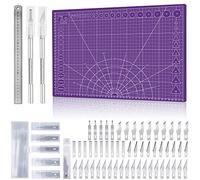 Muizei Ensemble Tapis DéCoupe A3 Avec 55 Couteaux De Bricolage Et Une RèGle En Acier Tapis De Bricolage Auto-Cicatrisant Violet Tapis De DéCoupe Tapis De Loisirs CréAtifs