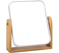 mujaxect Miroir cosmétique, miroir de maquillage, grossissement 1x/3x, miroir de maquillage double face à 360°, miroir de table, avec cadre en bambou naturel - Blanc