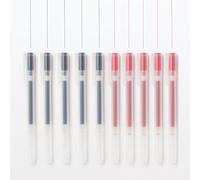 MUJI Lot de 10 stylos à encre gel (5 noirs, 5 rouges), rechargeables, corps transparent (0,5 mm)