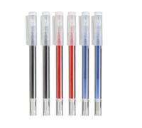 Muji Lot de 6 stylos à bille effaçables, pointe fine de 0,5 mm, rouge/bleu/noir, avec capuchon gomme en caoutchouc