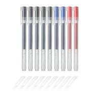 MUJI Lot de 9 stylos à bille à encre gel de 0,38 mm (5 noirs, 2 bleus, 2 rouges)