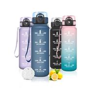Mujigaga 500ml Gourde Enfant, avec Filtre, Gourde Graduée pour École, Bouteille d'eau Plastique avec Marqueur de Temps, Bouteille d'eau pour oyage, Yoga, l'école