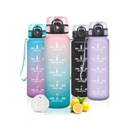 Mujigaga 500ml Gourde Enfant, avec Filtre, Gourde Graduée pour École, Bouteille d'eau Plastique avec Marqueur de Temps, Bouteille d'eau anti Fuite pour Running, Randonnée, Camping