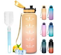 Mujigaga Gourde 1,5l, Gourde Sport, Bouteille Anti-Fuite, Bouteille d'eau Avec Spazzolare, Facile à Transporter, Facile à Nettoyer, Gourde Graduée pour Bureau, Camping, Voyage, Sport, Extérieur