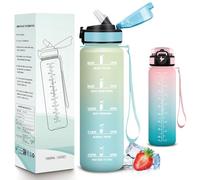 Mujigaga Gourde 1l, Gourde Sport avec Paille, Verrou de Sécurité, Gourdes Anti Fuite, Facile à Nettoyer, Bouteille d'eau avec Marqueur de Temps pour Cyclisme, Gym, Yoga, Extérieur