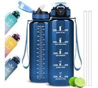 Mujigaga Gourde 1l5, Gourde Motivation avec Paille et Graduée, Étanche, Bouteille d'Eau Sport pour Fitness, Bureau, Voyage, Randonnée