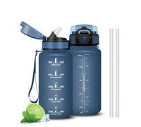 Mujigaga Gourde 500ml, Gourde avec Paille, Verrou de Sécurité, Anti Fuite Bouteille d'eau avec Marqueur de Temps, Gourdes Motivation, Facile à Nettoyer, pour l'école, Sport, Velo