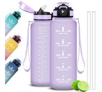 Mujigaga Gourde Motivation - 1.5l- Gourde Graduée pour 1 Journee, avec Paille, Bouteille d'Eau Heure, Étanche, Bouteille d'Eau pour Sport, l'école, Randonnée, Voyage, Fitness