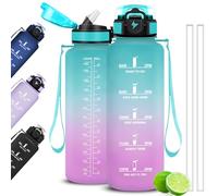Mujigaga Gourde Motivation - 1.5l- Gourde Graduée pour 1 Journee, avec Paille, Bouteille d'Eau Heure, Étanche, Bouteille d'Eau pour Fitness, Voyage, l'école, Randonnée, Musculation