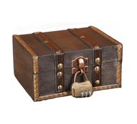 Mujiluxe Caisse de trésor en bois vintage, boîte de pirate, coffre de trésor avec serrure combinée, rangement en bois, pour cadeaux de stockage et de décoration, 15 x 12,5 x 7,5 cm, marron rétro