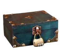 Mujiluxe Caisse de trésor en bois vintage, boîte de pirate, coffre de trésor avec serrure combinée, rangement en bois, pour cadeaux de stockage et de décoration, 15 x 12,5 x 7,5 cm,vert
