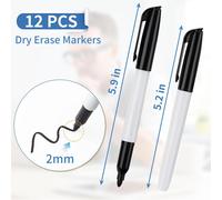 Mujj-Feutre Ardoise Noir 12 Pièces, Feutre Tableau Blanc À Pointe Fine, Marqueur Tableau Blanc Effacable Pour Tableaux Blancs, Carnets De Notes Et Verre