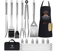 MUJUZE 20 Pcs Accessoire Barbecue,Kit Barbecue,Ustensiles Barbecue en Ensemble de Gril en Acier Inoxydable Très épais,Ensemble Barbecue avec Tablier,Parfait pour la Fête des Pères,Anniversaire,Noël