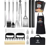MUJUZE 21 Pcs Accessoire Barbecue en Acier Inoxydable, Ensemble Barbecue Ustensile avec Tablier, Kit Barbecue pour Homme Cadeau,Outils Barbecue pour Camping d'Extérieur et Pique-Nique