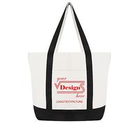 Muka Custom Canvas Tote Bag with Outer Pocket, Personalized Logo Grocery Bag, 21.5 x 16 x 6 inches-Natural/Black