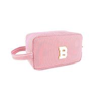 Muka Trousse de Toilette à Rayures Monogramme, Pochette Initiale pour Femmes et Filles, Organisateur de Voyage