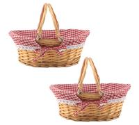 MUKCHAP Lot de 2 paniers de pique-nique ovales en osier 32 x 23 x 12 cm avec doublure à poignée pliable pour pique-nique, fête, barbecue, couleur miel