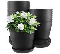 MUKCHAP Lot de 20 Pots de Fleurs Noirs de 17 cm en résine PP avec Plateau - Taille Haute - pour intérieur ou extérieur, Bureau, Balcon