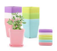 MUKCHAP Lot de 30 Pots de Fleurs carrés en Plastique colorés de 7 cm avec Plateaux pour Plantes, semis, boutures