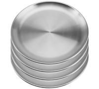 MUKCHAP Lot de 4 assiettes plates en acier inoxydable de 30,5 cm, assiettes de service en métal, plaque de camping argentée pour le camping, le barbecue, le steak salade, le goûter