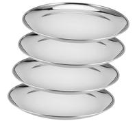 MUKCHAP Lot de 4 assiettes rondes en acier inoxydable de 25,4 cm - Passe au lave-vaisselle - Pour le camping, la salade, les fruits et le lave-vaisselle - Argenté
