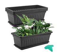 MUKCHAP Lot de 4 jardinières rectangulaires en plastique noir de 43 cm avec plateaux et étiquettes pour plantes, rebord de fenêtre rectangulaire pour légumes