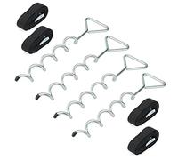 MUKCHAP Lot de 4 kits d'ancrage pour trampoline de 40 cm avec sangles, galvanisés en spirale pour abris de jardin, balançoires, tentes