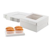 MUKCHAP Lot de 40 boîtes à cupcakes blanches à 4 trous, 15,2 cm avec fenêtres, pour anniversaire, mariage