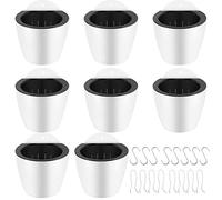 MUKCHAP Lot de 8 pots de fleurs à suspendre avec auto-arrosage - 17,8 cm - En plastique - Pour intérieur et extérieur - Blanc