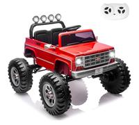 MUKIDY Voiture autoportée 24 V, camion Cheyenne sous licence avec moteur 2 x 200 W, 24 V, grandes roues électriques pour grands enfants, musique télécommandée, rouge