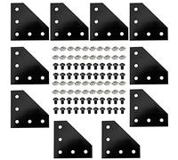 MUKLEI Lot de 10 plaques de support d'angle 2020, plaque de jonction en forme de L, support de connecteur d'extrusion en aluminium avec écrous, vis à six pans creux, plaque de jonction extérieure à 5 trous pour profil en aluminium de la série 2020, noir