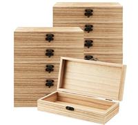 MUKLEI Lot de 12 petites boîtes de rangement rectangulaires en bois brut avec couvercle à charnière pour travaux manuels 20 x 10 x 4 cm