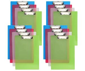 MUKLEI Lot de 16 porte-blocs A4 en plastique coloré, porte-papier avec pince à profil bas, planches à clip rigides pour mémo, formulaire, 31 x 21 cm